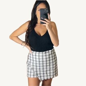 umgee C hanel inspired tweed mini skort black and white